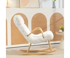 HOMCOM Supamasis krėslas Supamasis fotelis Fotelis, vilnonis slaugos krėslas, supamasis krėslas iki 120 kg keliamosios galios, skirtas miegamajam, svetainei, baltas