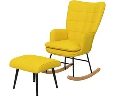 HOMCOM supamasis krėslas, supamasis krėslas su taburete, fotelis, lino išvaizdos supamasis krėslas, supamasis krėslas iki 130 kg keliamosios galios, smėlio spalvos
