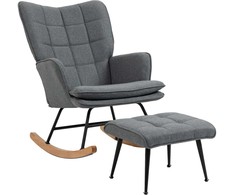 "HOMCOM" supamasis krėslas, supamasis krėslas su taburete, fotelis, lino išvaizdos supamasis krėslas, supamasis krėslas iki 130 kg keliamosios galios, skirtas miegamajam, svetainei, pilkos spalvos