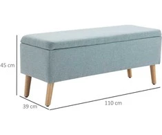 HOMCOM šviesiai žalios spalvos suolas Minkštas suolas su daiktadėže, į liną panašus poliesteris, kaučiukmedis, skandinaviško dizaino, 110x39x45 cm