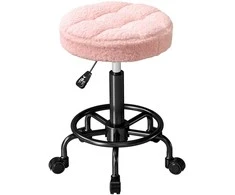 HOMCOM taburetė su ratukais, reguliuojamo aukščio 50-66 cm, besisukanti 360°, biuro taburetė, kėdė biurui, salonui, masažo kabinetui, spa, rožinė