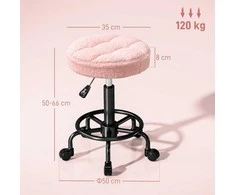 HOMCOM taburetė su ratukais, reguliuojamo aukščio 50-66 cm, besisukanti 360°, biuro taburetė, kėdė biurui, salonui, masažo kabinetui, spa, rožinė