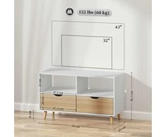 "HOMCOM" televizoriaus spintelė su 2 lentynomis ir stalčiumi, 99 cm ilgio TV staliukas televizoriui, televizoriaus lenta svetainėje, balta
