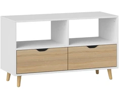 "HOMCOM" televizoriaus spintelė su 2 lentynomis ir stalčiumi, 99 cm ilgio TV staliukas televizoriui, televizoriaus lenta svetainėje, balta