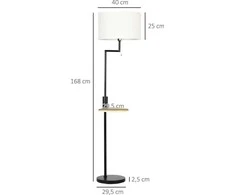 HOMCOM toršeras, pastatoma lempa su lentynėle, 40 W lempa su USB jungtimi, pastatomas šviestuvas, plienas, kreminė spalva, Ø40 x 168 cm, lemputė nepridedama