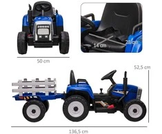 HOMCOM Traktoriaus priekaba Vaikai važinėja traktoriumi Nuotolinio valdymo elektrinis automobilis MP3 žibintai 3-6KM/H 3-6 metų mėlyna