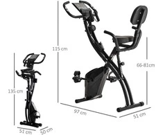 Homcom Treniruoklis "2-in-1" namų treneris, sulankstomas treniruoklis su 8 reguliuojamais magnetinio pasipriešinimo lygiais ir 1 pora plieninių įtempimo lynų