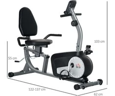 HOMCOM gulimas treniruoklis, dviratis treniruoklis su LCD ekranu, 8 lygių reguliuojamas magnetinis pasipriešinimas, iki 110 kg, plienas ir ABS