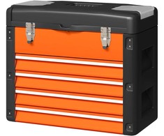 HOMCOM tuščia įrankių dėžė, 49,7 x 25,3 x 40,7 cm, su 4 stalčiais, mini dėžė, viršutinis skyrius, rankena, plieninė įrankių dėžė, oranžinė