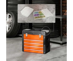 HOMCOM tuščia įrankių dėžė, 49,7 x 25,3 x 40,7 cm, su 4 stalčiais, mini dėžė, viršutinis skyrius, rankena, plieninė įrankių dėžė, oranžinė