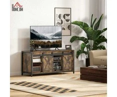 HOMCOM TV spintelė, TV staliukas, skirtas televizoriams iki 60 colių, žemas staliukas su 2 spintelėmis ir 2 lentynomis, TV spintelė svetainėje, 120 x 40 x 54 cm, rudos spalvos