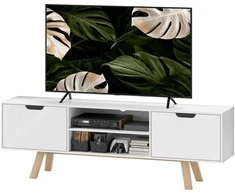 HOMCOM TV spintelė, TV staliukas, skirtas televizoriams iki 65 colių, žemas stalelis su 2 spintelėmis ir 2 lentynomis, TV spintelė svetainėje, 150 x 39 x 50 cm, balta