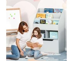 HOMCOM vaikiška knygų lentyna su stalčiumi, 3 atviromis ir 2 uždaromis lentynomis, daiktadėžė vaikų kambariui, žaidimų kambariui, pilka, 60 x 29,9 x 90 cm