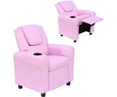 HOMCOM vaikiška sofa atlenkiama funkcija vaikiškas fotelis 3-6 metų rožinis puodelio laikiklis 62x56x69cm