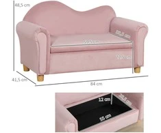 HOMCOM Vaikiška sofa su daiktadėže Rausva vilnonė dvivietė 3-5 metų 84x41.5x48.5cm
