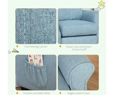 Vaikiška sofa HOMCOM, vaikiška kėdutė su reguliuojama atlošimo funkcija ir pakoja, mėlyna, 3–5 metų vaikams, 58x53x70 cm