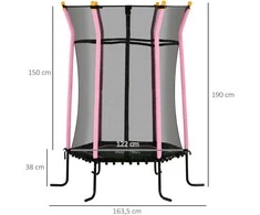HOMCOM vaikiškas batutas Ø163,5 cm, batutas su apsauginiu tinklu, kraštų danga, sodo batutas vaikams nuo 3-10 metų, keliamoji galia iki 50 kg, rožinis