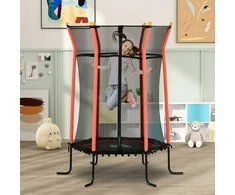 HOMCOM vaikiškas batutas Ø163,5 cm, batutas patalpoms su apsauginiu tinklu, kraštų danga, elastinė virvė, vaikiškas batutas iki 50 kg, 3-10 metų vaikams, raudonas