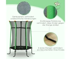 HOMCOM vaikiškas batutas Ø163,5 cm, vidaus batutas su apsauginiu tinklu, kraštų danga, guminėmis virvėmis, vaikiškas batutas iki 50 kg, 3-10 metų vaikams, žalias