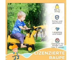 HOMCOM sėdimas ekskavatorius, paspiriamas automobilis su kaušu ir garsiniu signalu, vaikams nuo 12 mėnesių, geltona+juoda, 85x27,5x47,5 cm