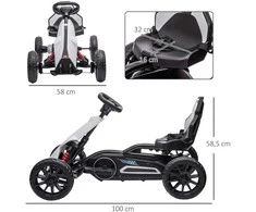 Vaikiškas elektrinis kartingas HOMCOM, 12 V, 3–5 km/h, drifto kartas su 2 reguliuojamais režimais, saugos diržu, vairu, vaikiška transporto priemonė 3–8 metų vaikams, baltas