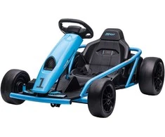 HOMCOM Vaikiškas elektrinis kartingas 24 V drifto kartingas su lėtuoju startu, muzika, garso signalu ir saugos diržu, vaikiška transporto priemonė 8-12 metų vaikams, mėlyna