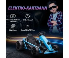 HOMCOM Vaikiškas elektrinis kartingas 24 V drifto kartingas su lėtuoju startu, muzika, garso signalu ir saugos diržu, vaikiška transporto priemonė 8-12 metų vaikams, mėlyna