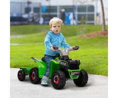Homcom Vaikiškas elektrinis keturratis, 6V elektrinis automobilis su priekaba, vaikiška transporto priemonė 1,5-3 metų vaikams, 2,5 km/h