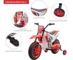 HOMCOM vaikiškas elektrinis motociklas 12V vaikiška transporto priemonė elektrinė transporto priemonė su 2 nuimamais mokomaisiais ratais, skirta vaikams nuo 3 metų ir vyresniems