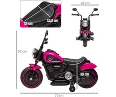 HOMCOM vaikiškas elektrinis motociklas, vaikiška transporto priemonė su 2 nuimamais pagalbiniais ratukais, 1,5-3 km/val., 1,5-3 metų vaikams, rožinė