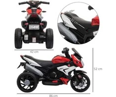 HOMCOM vaikiškas elektrinis motociklas, 6V vaikiška transporto priemonė su muzika ir žibintais, skirta 3–5 metų vaikams, plastikas ir metalas, juoda ir raudona spalvos, 3 km/h