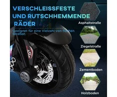 HOMCOM vaikiškas elektrinis motociklas, 6V vaikiška transporto priemonė su muzika ir žibintais, skirta 3–5 metų vaikams, plastikas ir metalas, juoda ir raudona spalvos, 3 km/h
