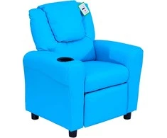 HOMCOM Vaikiškas fotelis su atsilenkimo funkcija Mini sofa 3-6 metų vaikams, mėlynos spalvos, su įmontuotu puodelio laikikliu, 62x52x69 cm