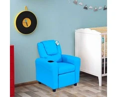 HOMCOM Vaikiškas fotelis su atsilenkimo funkcija Mini sofa 3-6 metų vaikams, mėlynos spalvos, su įmontuotu puodelio laikikliu, 62x52x69 cm