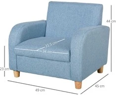 HOMCOM vaikiškas fotelis, vaikiška sofa su storu porolonu ir sėdimąja pagalvėle, neslystančios kojelės, mėlyna, 49x45x44,5 cm