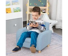 HOMCOM Vaikiškas fotelis Vaikiška sofa su storo putplasčio ir sėdynės pagalvėle, neslystančiomis kojelėmis, mėlyna, 49x45x44,5 cm