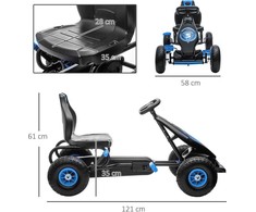 HOMCOM vaikiškas kartingas su reguliuojama sėdyne, guminėmis padangomis, pedalais ir rankiniu stabdžiu, nuo 5 metų, mėlynas+juodas