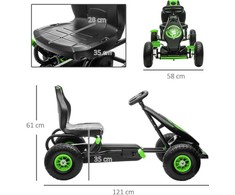 Homcom Vaikiškas kartingas su reguliuojama sėdyne, guminėmis padangomis, pedalais ir rankiniu stabdžiu, nuo 5 metų