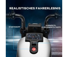 HOMCOM Vaikiškas motociklas Vaikiškas elektrinis motociklas Elektrinė transporto priemonė Vaikiška transporto priemonė su 2 nuimamais mokomaisiais ratais, 3 km/val., skirta 1,5-3 metų vaikams Balta 76 x 42 x 57 cm