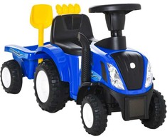 Homcom Vaikiškas paspiriamas automobilis traktoriukas NEW HOLLAND su priekaba - Mėlyna