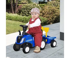 HOMCOM vaikiškas traktorius stumdukas NEW HOLLAND su garsiniu signalu, mėlynas