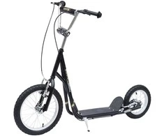 HOMCOM vaikiškas paspirtukas 16/12 colių paspirtukas su stabdžiais, miesto paspirtukas, kickboard vaikams nuo 5 metų, juodas, 135x58x92-100 cm