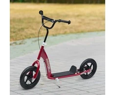 Homcom Vaikiškas paspirtukas kickboard su galiniu stabdžiu 12 colių padangomis - Raudonas 120 x 52 x 80-88 cm