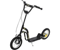 HOMCOM Vaikiškas paspirtukas nuo 5 metų Paspirtukas Vaikiškas paspirtukas Pedalinis paspirtukas Miesto paspirtukas Pneumatinės padangos 12 colių Guma Aliuminis Juoda 120x58x85-95cm