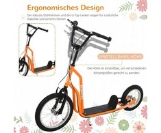 HOMCOM Vaikiškas paspirtukas Paspirtukas nuo 5 metų, paspirtukas Miesto paspirtukas su pneumatinėmis padangomis 16/12 colių, oranžinis, 135 x 58 x 88-94 cm