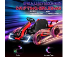 HOMCOM vaikų elektrinis kartingas 24 V 6-12km/h drift kartingas su drift režimu, lėtu startu, 3 padėčių reguliuojama sėdyne, kartingas su ekranu, muzika, saugos diržu, vaikiška transporto priemonė 6-12 metų vaikams, raudona