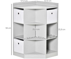HOMCOM vaikų kampinė lentyna su 3 daiktadėžėmis, žaislų laikymo vieta vaikų kambariui, skirta 3–12 metų vaikams, pilka, 57,4 x 57,4 x 94 cm