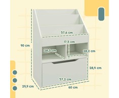 HOMCOM vaikų knygų lentyna su stalčiumi, 3 laikymo skyriais ir 2 atviromis lentynomis, daiktadėžė vaikų kambariui, žaidimų kambariui, šviesiai žalia, 60 x 29,9 x 90 cm