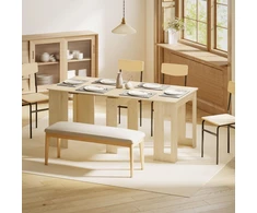 HOMCOM valgomasis stalas, sulankstomas, išskleidžiamas virtuvės stalas, medžio drožlių plokštė, 60–180 x 85 x 75 cm, natūrali spalva