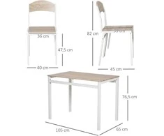HOMCOM Valgomojo grupė 5 dalių valgomojo stalo komplektas, medžio tekstūros MDF + metalas, pilka + balta, 1 stalas + 4 kėdės